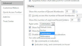 Mengubah Default Ukuran Excel ke Centimeters atau Milimeters 